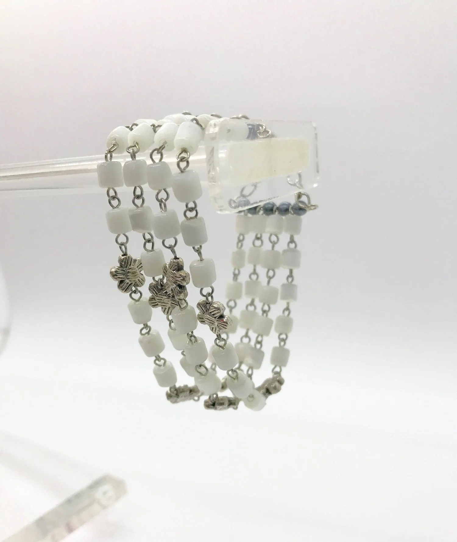 Antique Shimmering White Bead Four Strand Bracelet