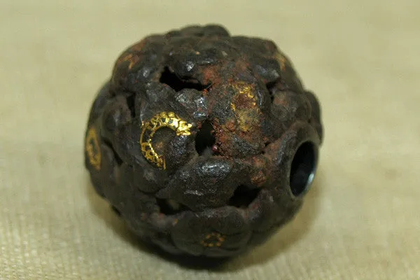 Antique Wood & Gold Ojime Bead, Japan