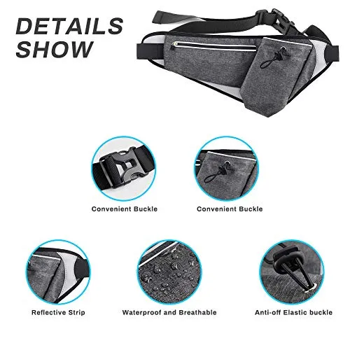 Aytop Running Belt with Water Bottle Holder, Waist Pack Bag Waterproof with Hydration Belt Holder and Reflective Stripes Fits iPhones, Adjustable Sports Waist Pouch for Marathon Running Cycling