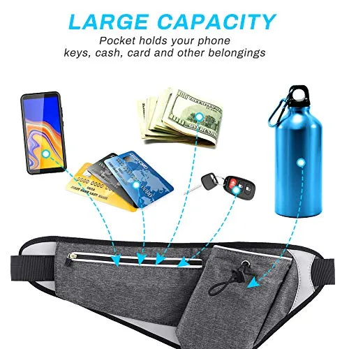 Aytop Running Belt with Water Bottle Holder, Waist Pack Bag Waterproof with Hydration Belt Holder and Reflective Stripes Fits iPhones, Adjustable Sports Waist Pouch for Marathon Running Cycling