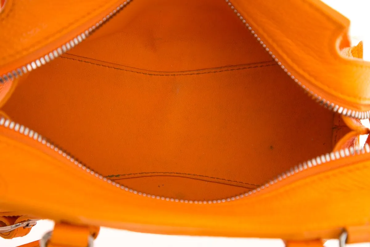 Balenciaga Orange Grained Calfskin Neo Classic Mini City Handbag