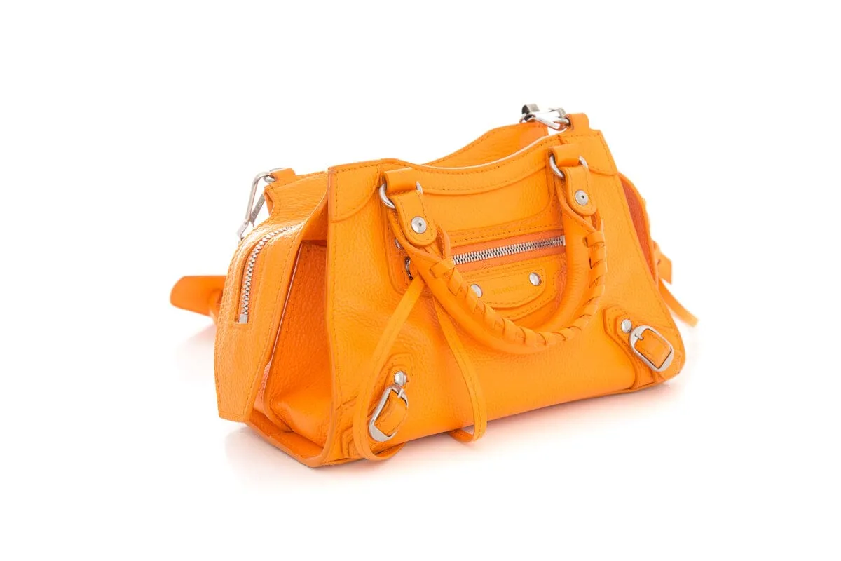 Balenciaga Orange Grained Calfskin Neo Classic Mini City Handbag
