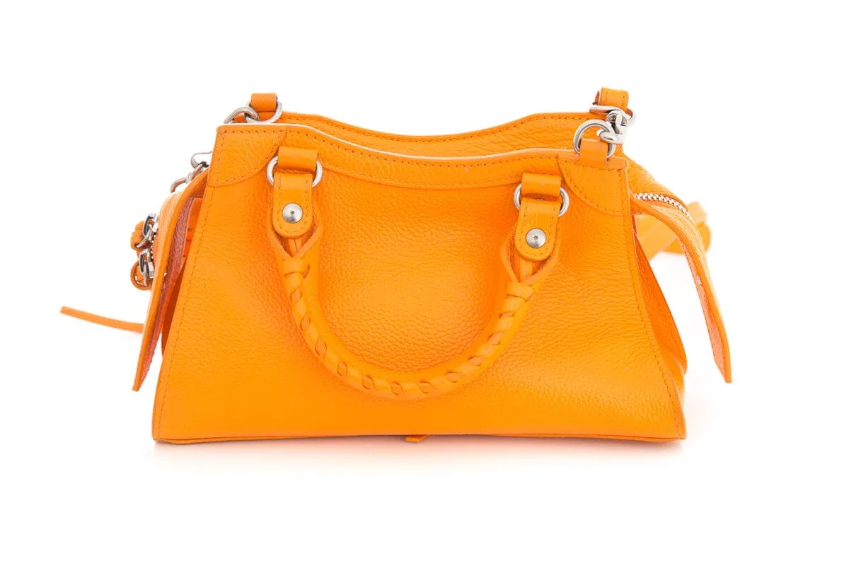 Balenciaga Orange Grained Calfskin Neo Classic Mini City Handbag