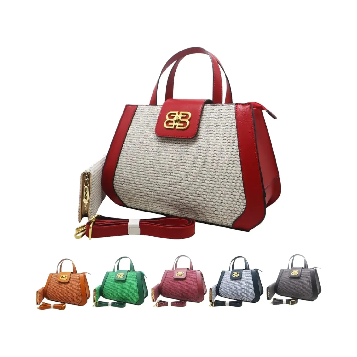 Bb Eleganza Two-Tone Handbag and Adjustable Strap with Wallet