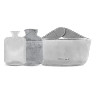 Behiruch Hot Water Bottle Belt, 1.2 L Hot Water Bottle with Cover and Soft Waist Cover, 3 in 1 Hot Water Bottle Belt Made of Rubber for Neck Shoulder Back Legs Waist Warming (Grey)