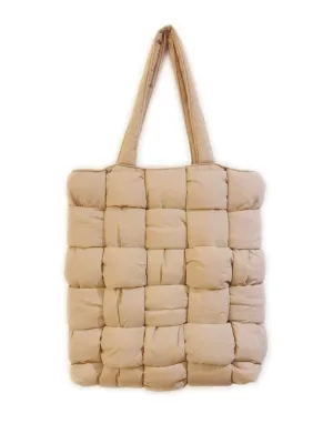 Beige padded woven big handbag