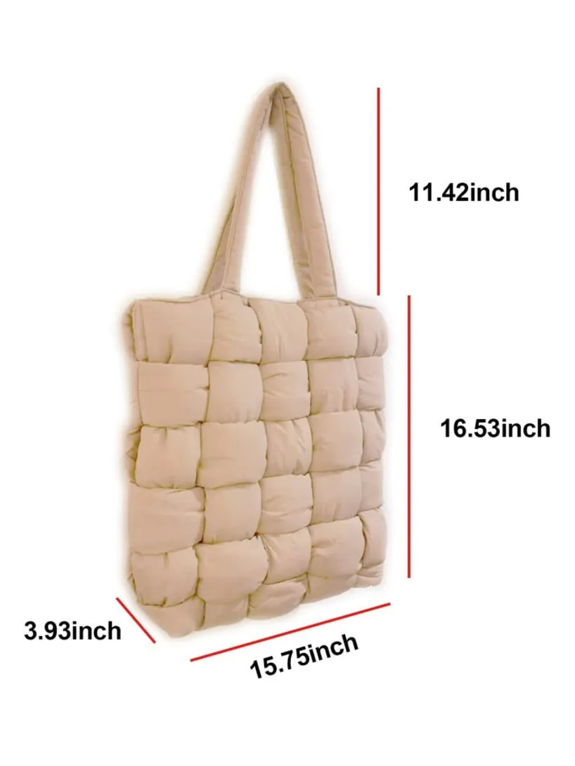 Beige padded woven big handbag