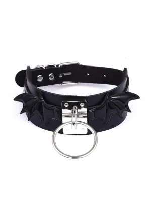 Black Leather Bat Wings Choker Necklace