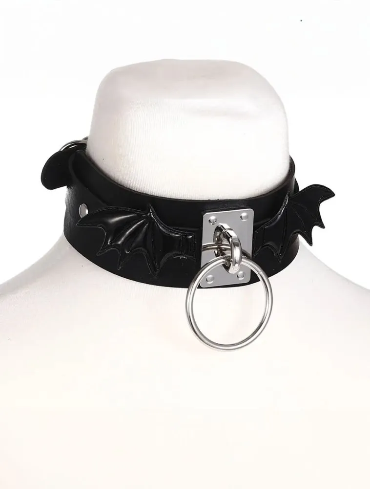 Black Leather Bat Wings Choker Necklace