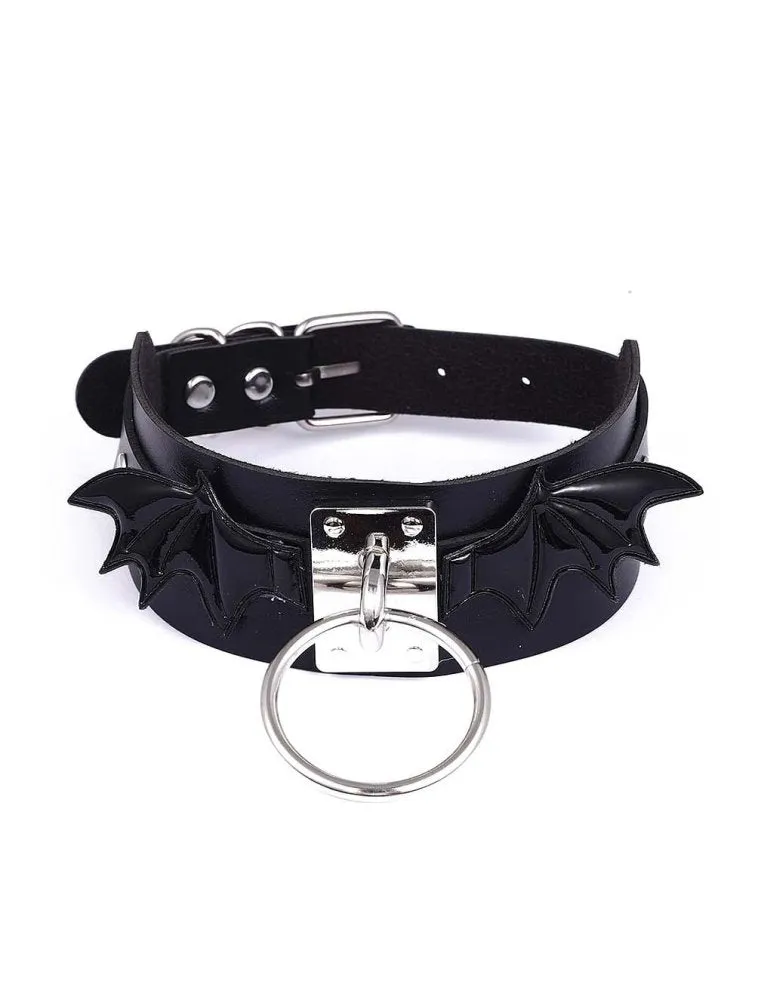 Black Leather Bat Wings Choker Necklace