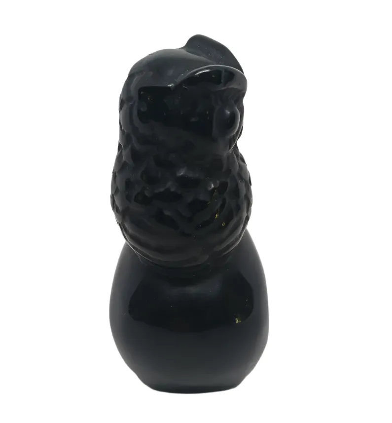 Black Obsidian Crystal Skull and Owl Carving