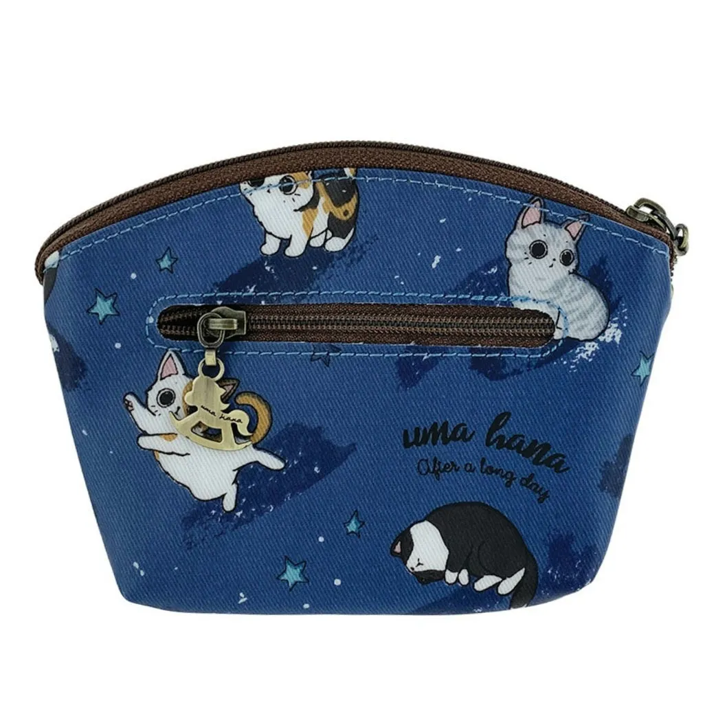 Blue Cat Yoga Shell Keychain Coin Purse