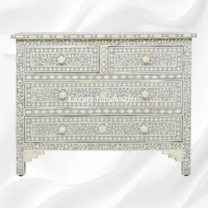 Bone Inlay Floral Chest Of 4 Drawer Grey