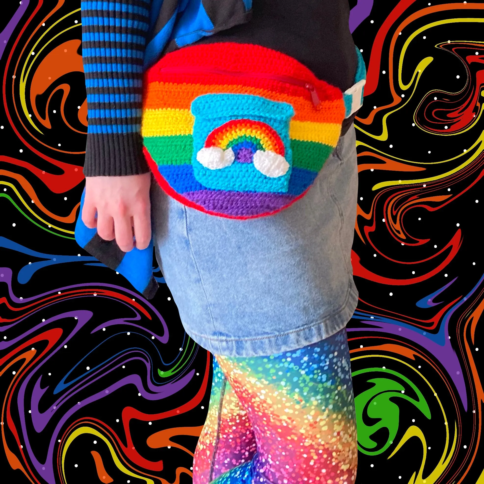 Bright Rainbow Stripe Cloud Pocket Bum Bag