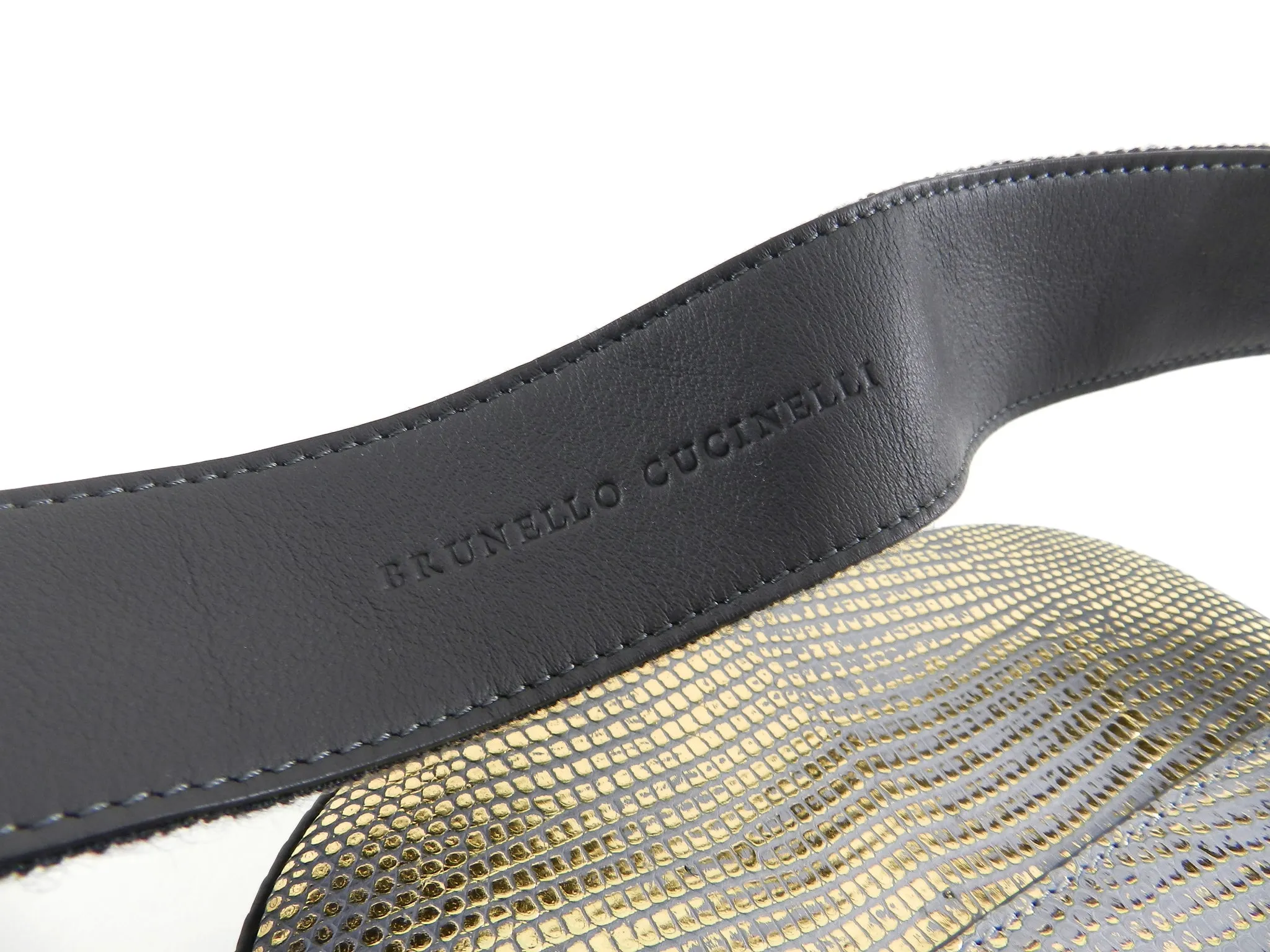 Brunello Cucinelli Gold Metallic Lizard Waist Belt Bag