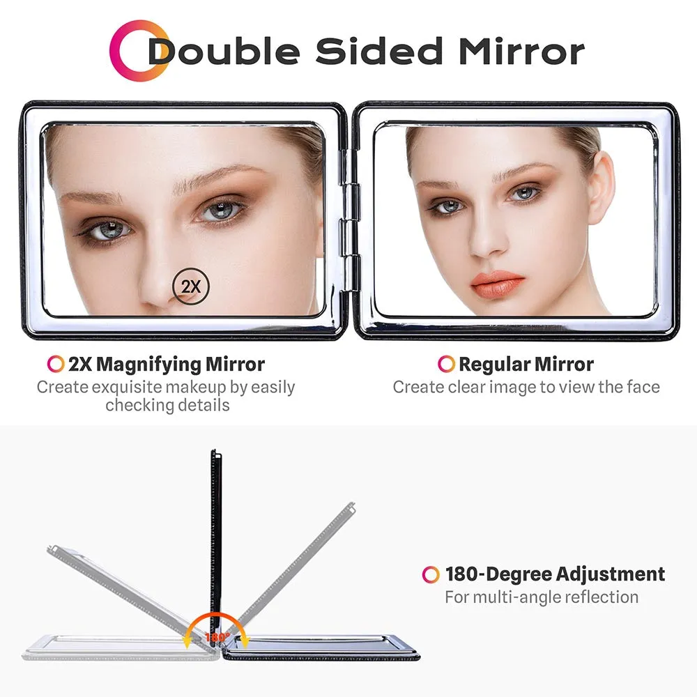 Byootique Portable Makeup Mirror x1 x2 Magnification w/ Folding Comb