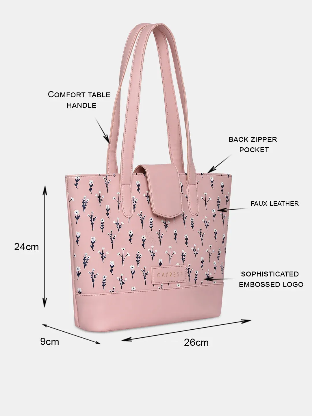 Caprese Pensa Small Tote Printed Faux Leather For Women Powder Pink
