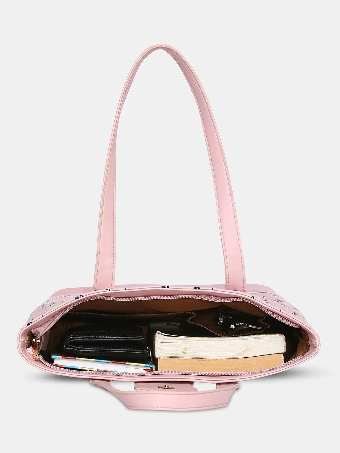 Caprese Pensa Small Tote Printed Faux Leather For Women Powder Pink