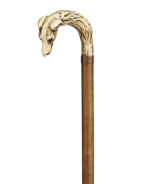Carved Antler Greyhound Cane