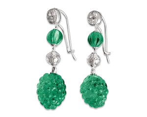 Carved Colombian Emerald & Diamond Earrings, 19.17 Carats