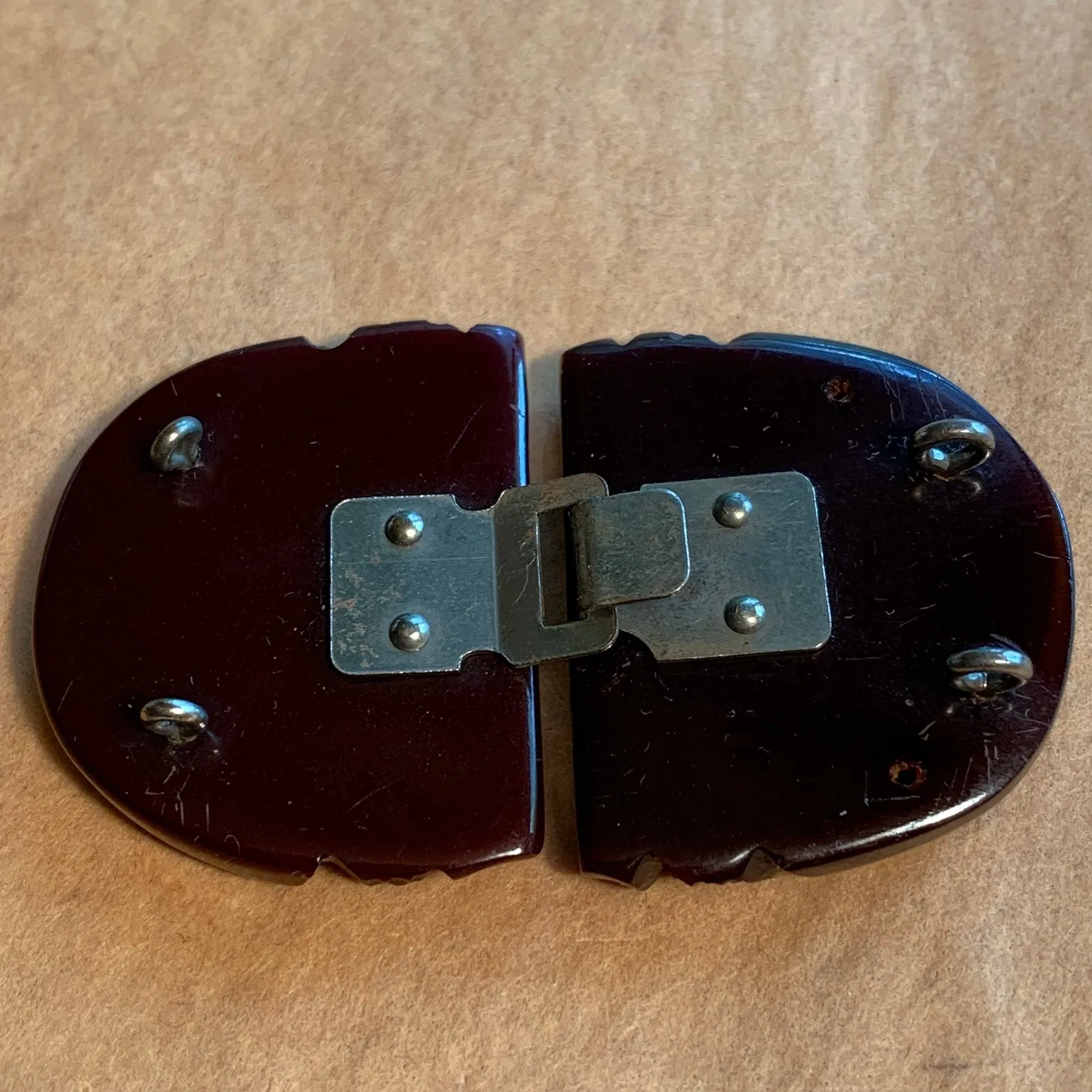 Carved Dark Brown Bakelite Buckle