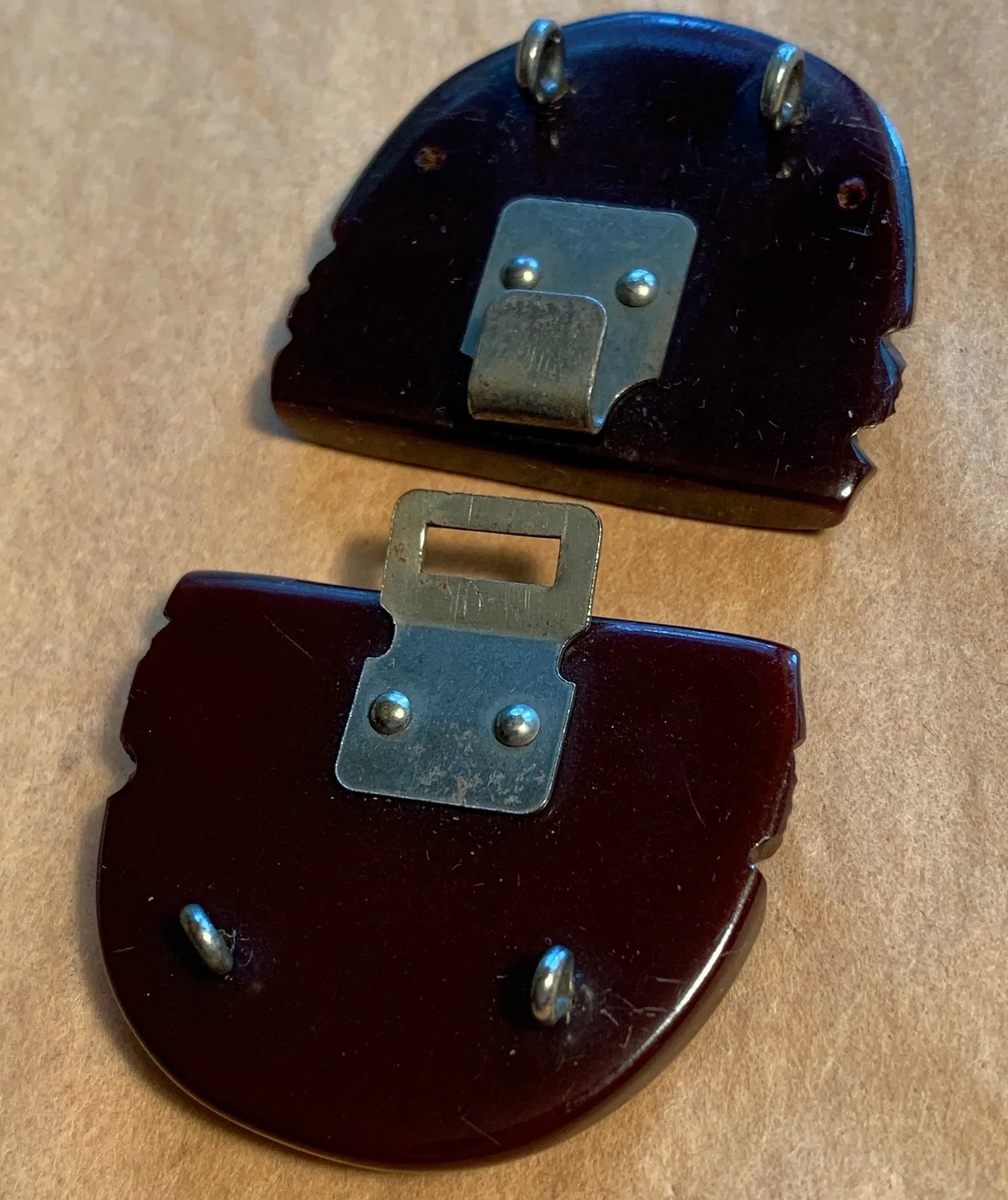 Carved Dark Brown Bakelite Buckle