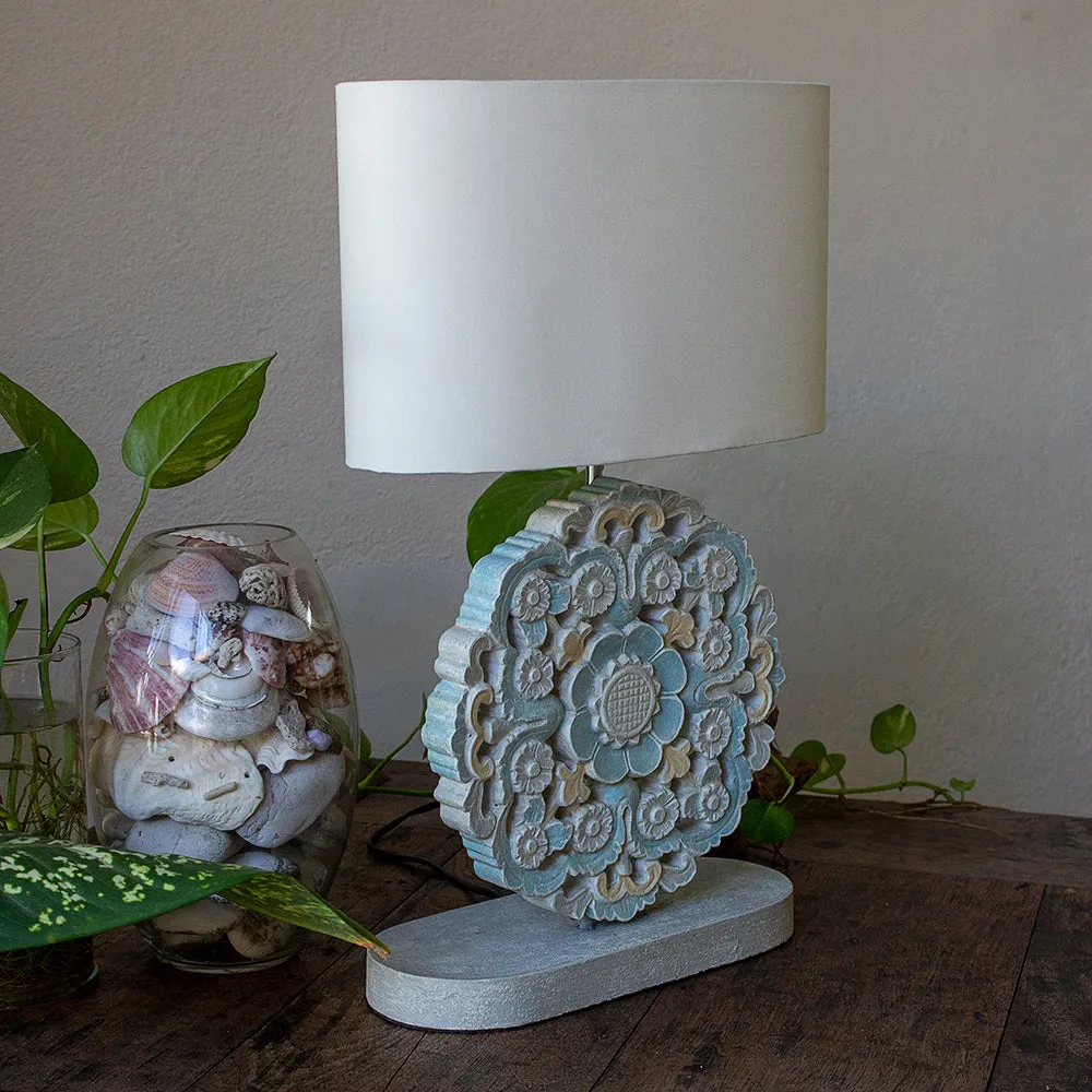 Carved Table Lamp 'Diya' - Blue
