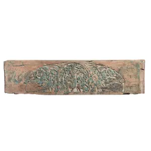 Carved Teak Krishna Lintel Panel From Andra Pradesh - 19thC