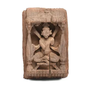 Carved Teak Panel Of Durga From Gujarat - 19thC