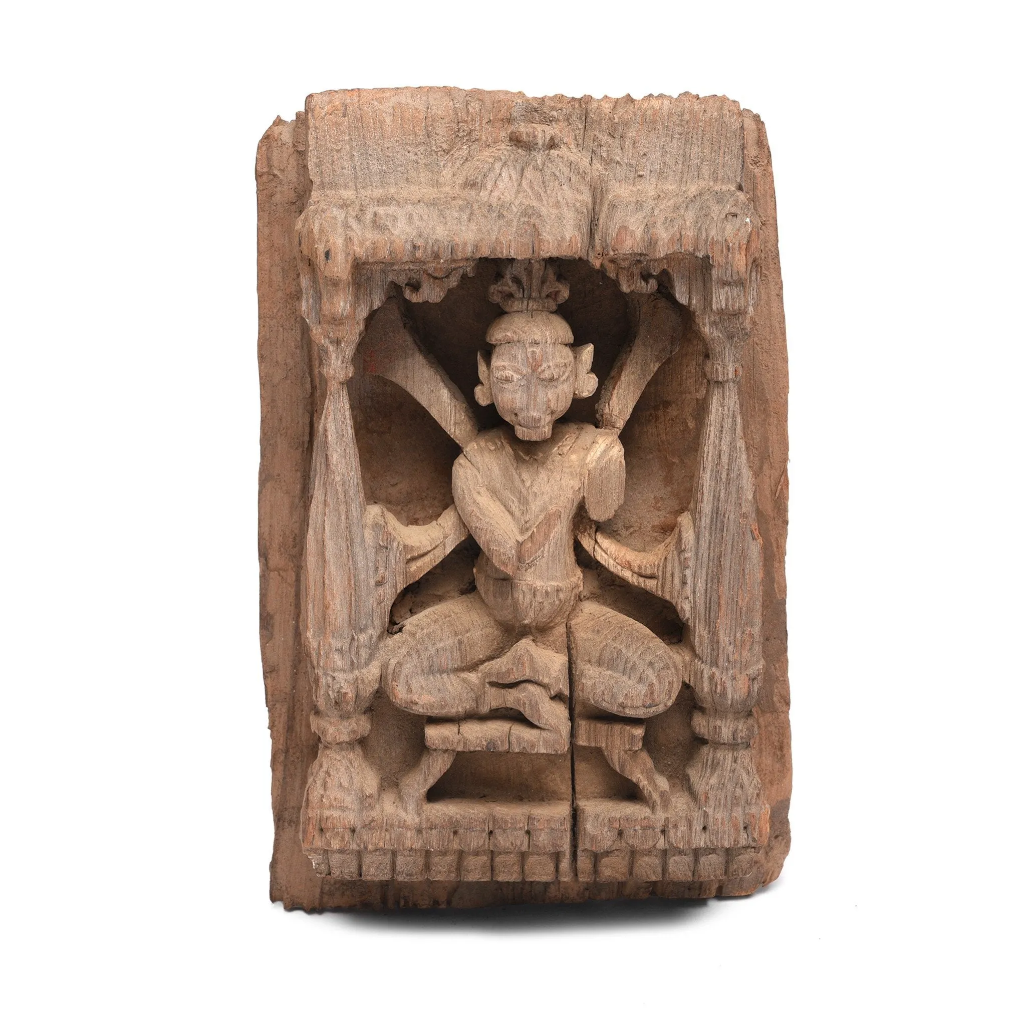 Carved Teak Panel Of Durga From Gujarat - 19thC