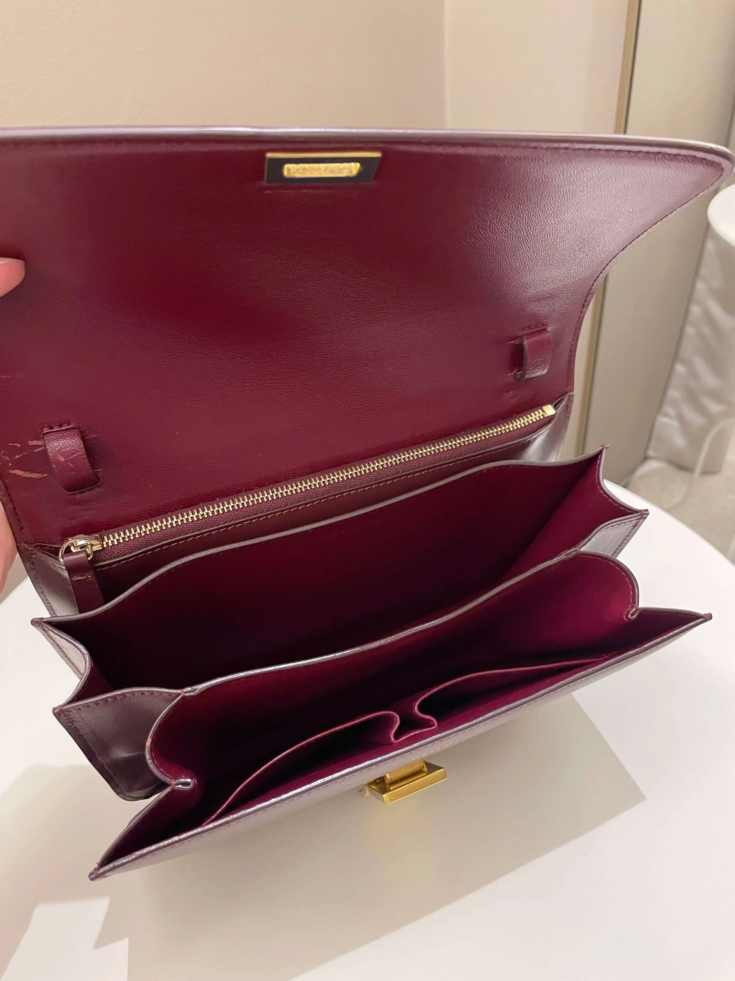 Celine Box Bag Burgundy Calfskin