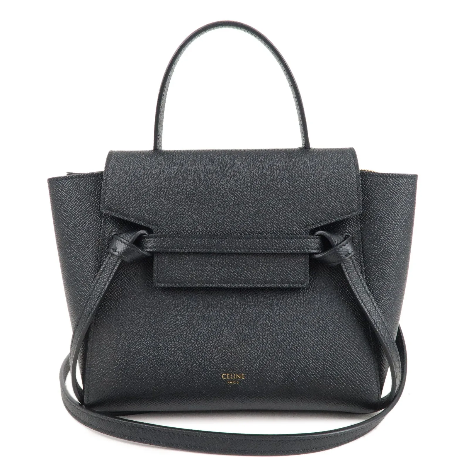 CELINE Leather Belt Bag Nano 2Way Bag Hand Bag Black 189003 Used F/S