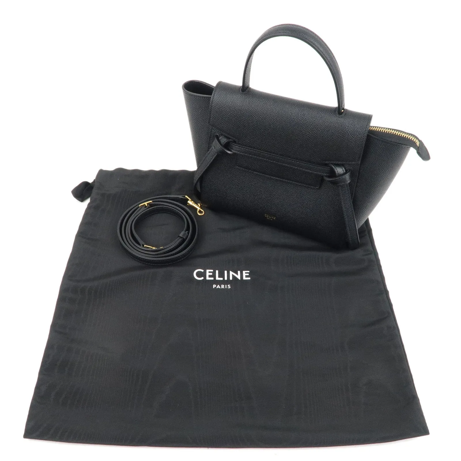 CELINE Leather Belt Bag Nano 2Way Bag Hand Bag Black 189003 Used F/S