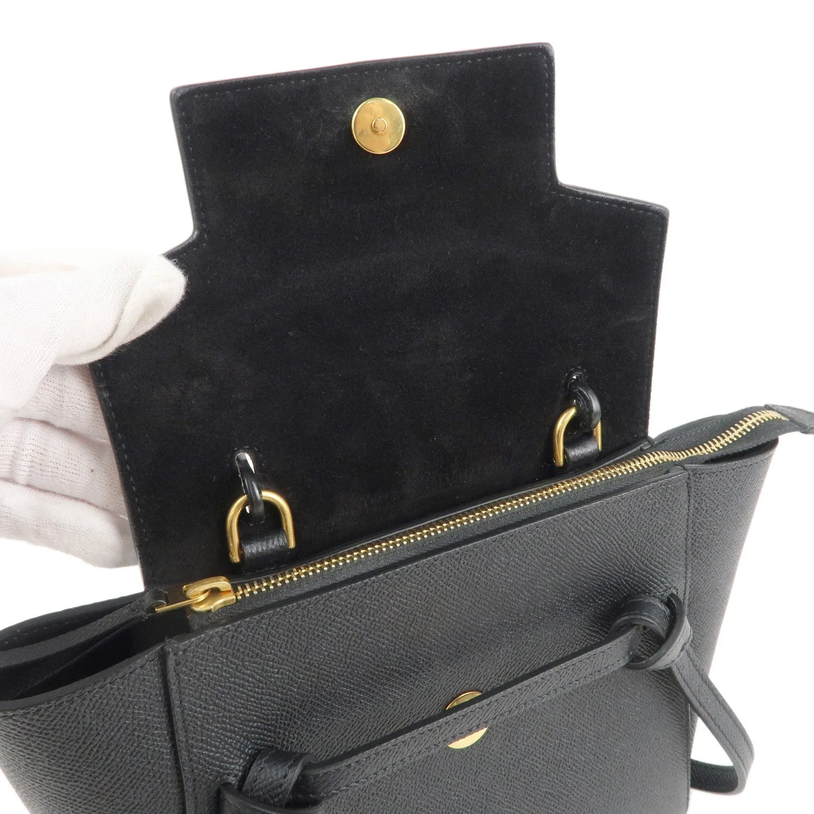 CELINE Leather Belt Bag Nano 2Way Bag Hand Bag Black 189003 Used F/S