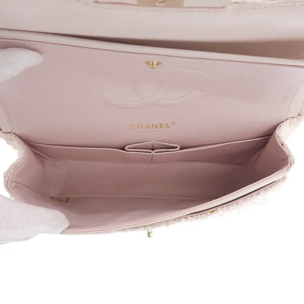 CHANEL Around 2003 Made Tweed Classic Flap Chain Bag 25Cm Shell Pink