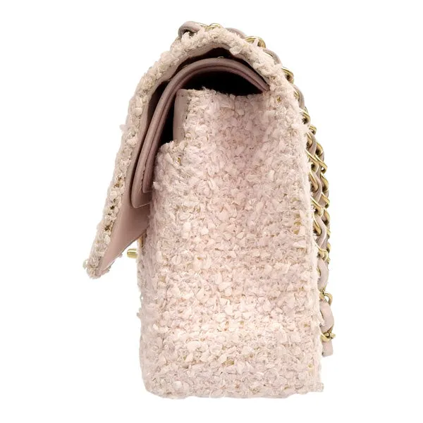 CHANEL Around 2003 Made Tweed Classic Flap Chain Bag 25Cm Shell Pink