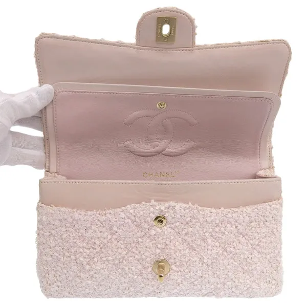 CHANEL Around 2003 Made Tweed Classic Flap Chain Bag 25Cm Shell Pink