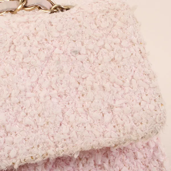 CHANEL Around 2003 Made Tweed Classic Flap Chain Bag 25Cm Shell Pink
