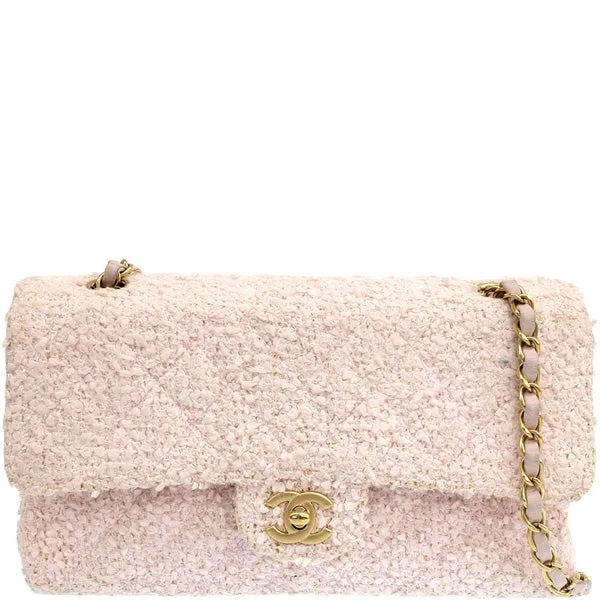 CHANEL Around 2003 Made Tweed Classic Flap Chain Bag 25Cm Shell Pink