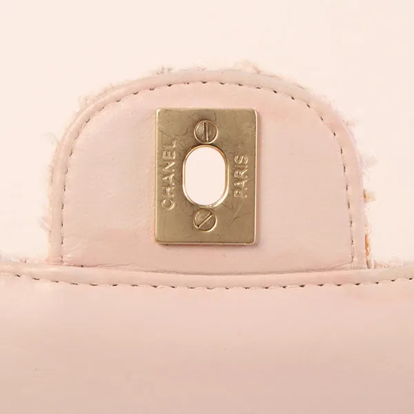 CHANEL Around 2003 Made Tweed Classic Flap Chain Bag 25Cm Shell Pink