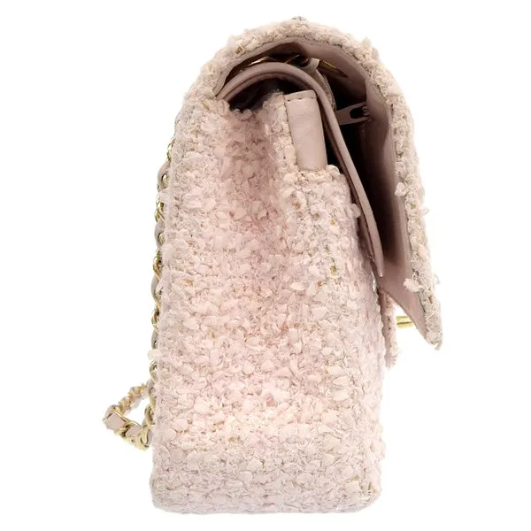 CHANEL Around 2003 Made Tweed Classic Flap Chain Bag 25Cm Shell Pink