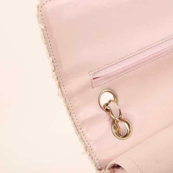 CHANEL Around 2003 Made Tweed Classic Flap Chain Bag 25Cm Shell Pink