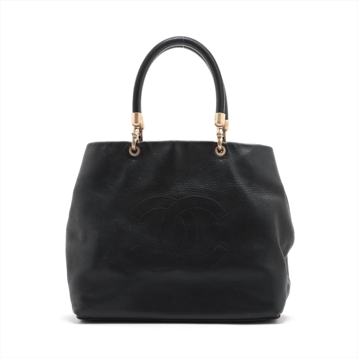 Chanel Coco Caviar S Tote Bag Black Gold  8th