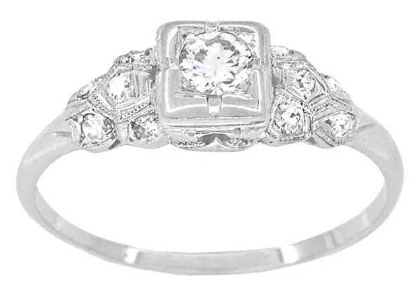 Chesney Art Deco Filigree Vintage Diamond Engagement Ring in 18 Karat White Gold