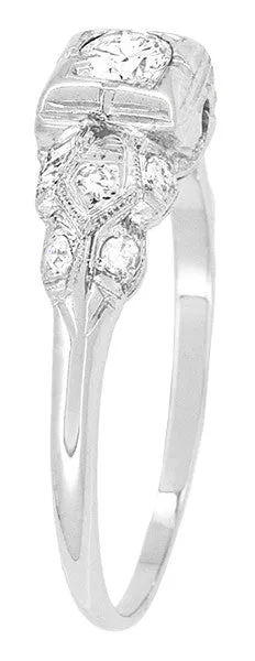 Chesney Art Deco Filigree Vintage Diamond Engagement Ring in 18 Karat White Gold