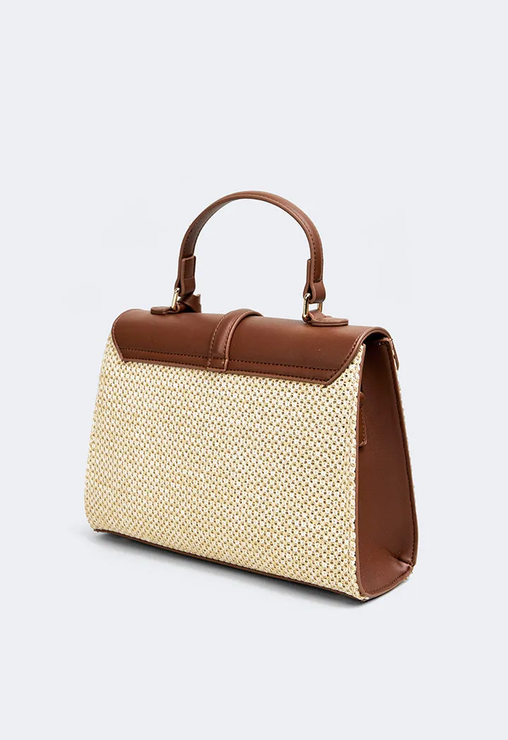 Choice Pu Leather Raffia Handbag Brown