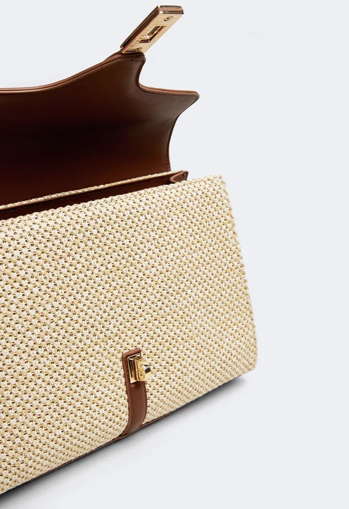 Choice Pu Leather Raffia Handbag Brown