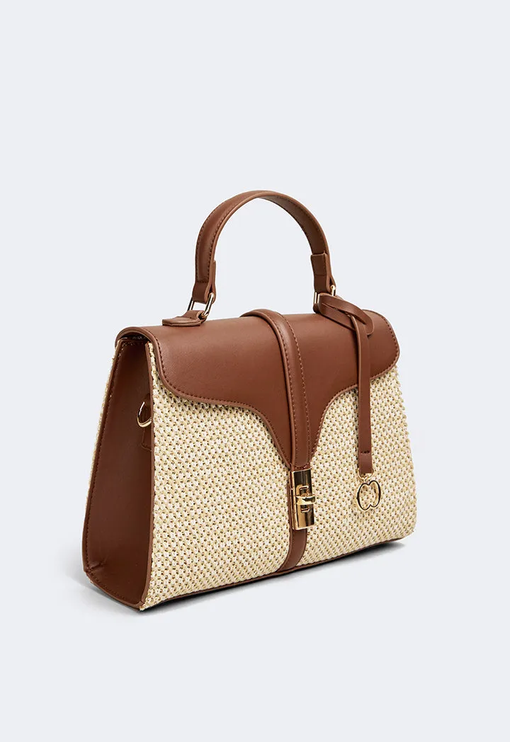 Choice Pu Leather Raffia Handbag Brown