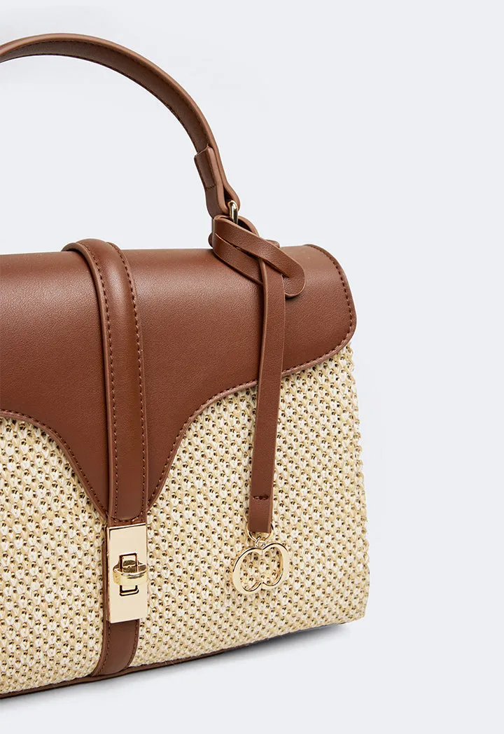 Choice Pu Leather Raffia Handbag Brown