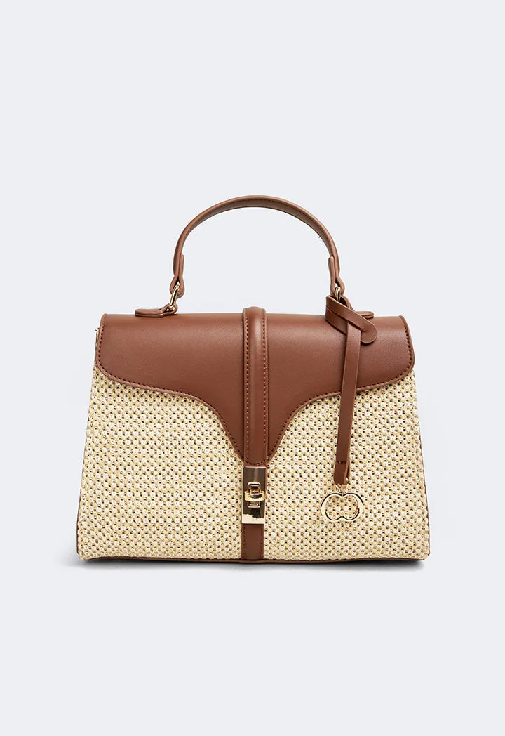 Choice Pu Leather Raffia Handbag Brown